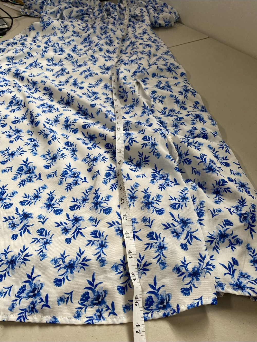 Baltic Born Gwen Smocked Midi Dress Blue Floral Midi puff sleeve XL - Picture 9 of 12